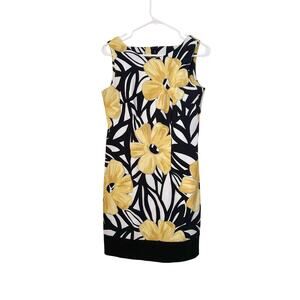 Alyx Women's Shift Dress Size 8P Yellow Black Floral Sleeveless